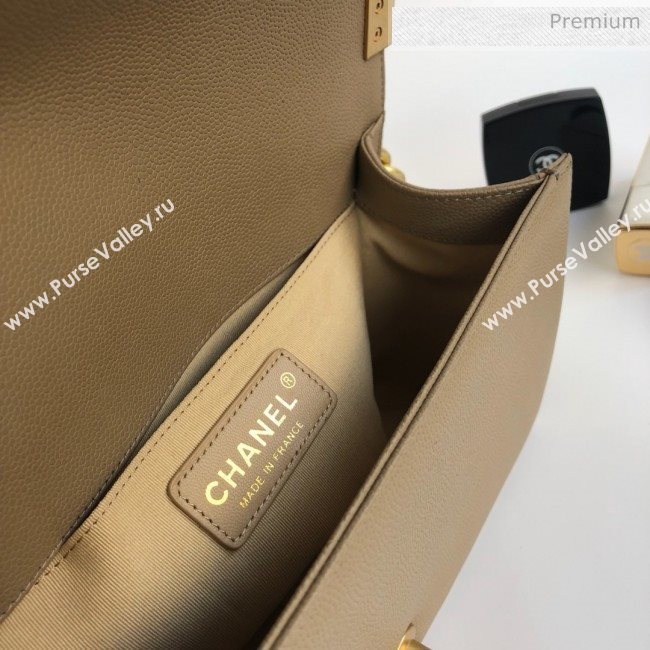 Chanel Grained Chevron Calfskin Medium Boy Flap Bag Beige 2020 (YD-0022109)
