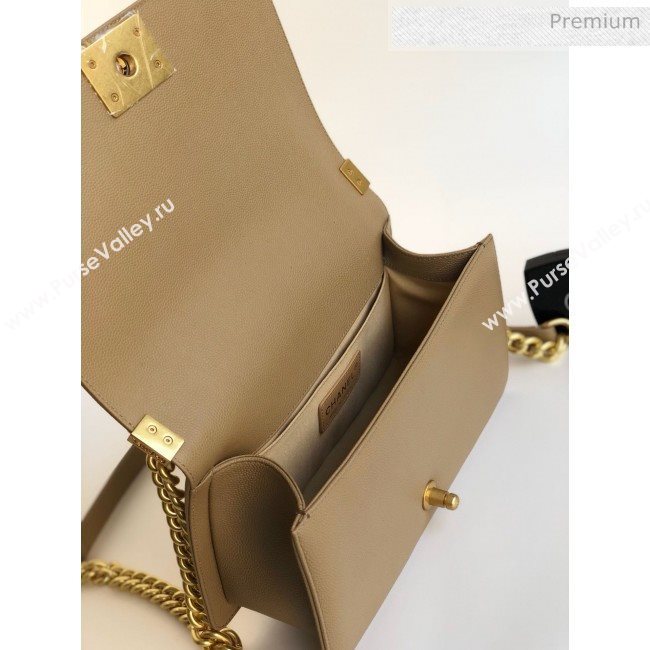 Chanel Grained Chevron Calfskin Medium Boy Flap Bag Beige 2020 (YD-0022109)