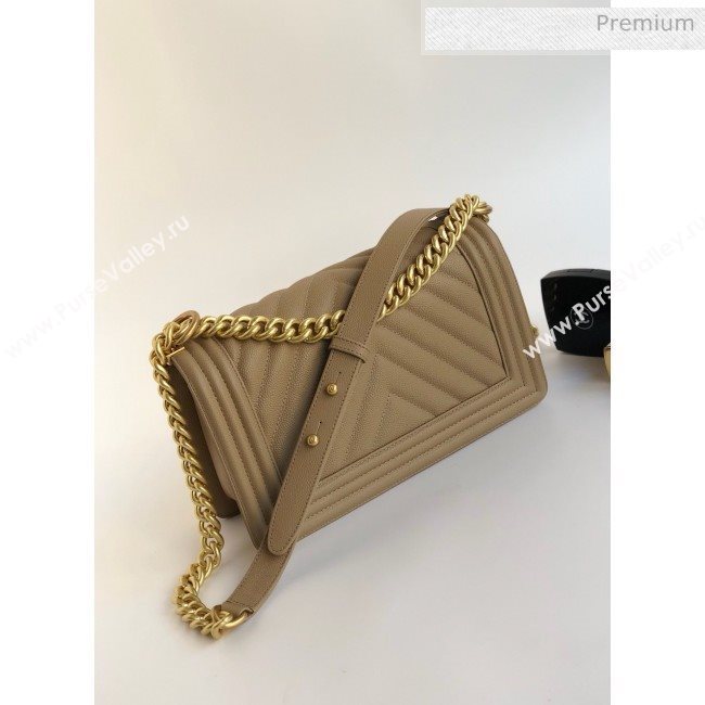 Chanel Grained Chevron Calfskin Medium Boy Flap Bag Beige 2020 (YD-0022109)