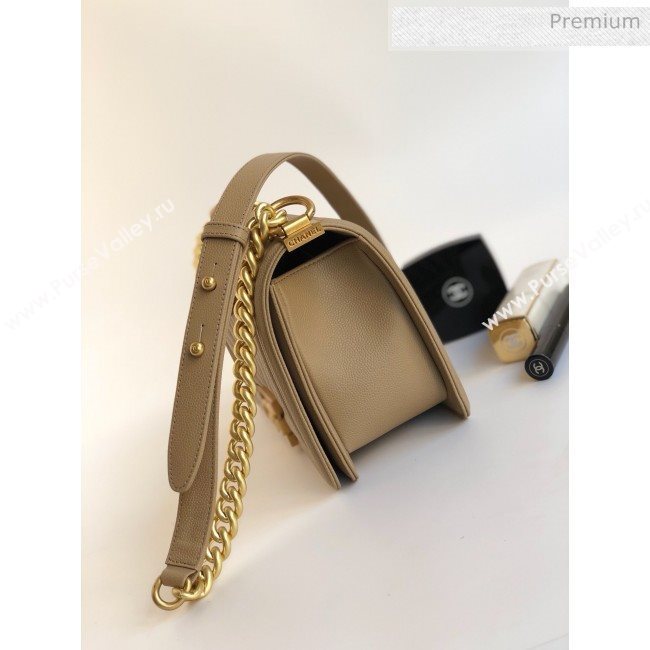 Chanel Grained Chevron Calfskin Medium Boy Flap Bag Beige 2020 (YD-0022109)