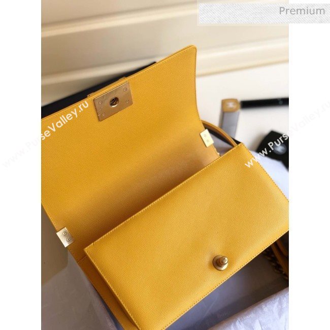 Chanel Grained Chevron Calfskin Small/Medium Boy Flap Bag Yellow 2020 (YD-0022105)