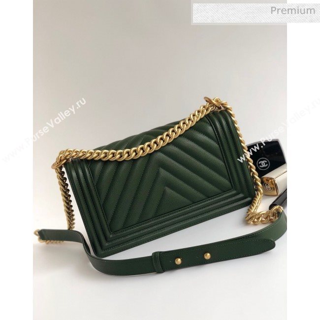 Chanel Grained Chevron Calfskin Medium Boy Flap Bag Green 2020 (YD-0022110)