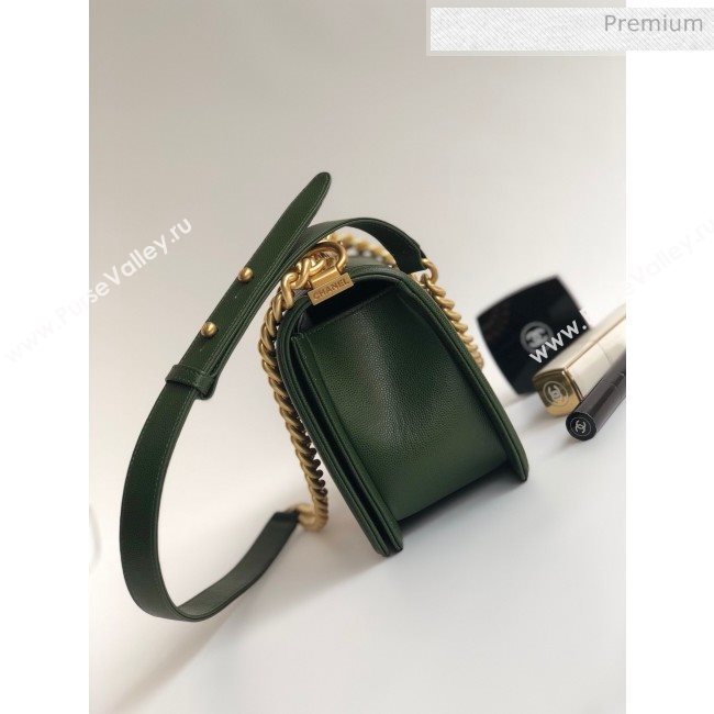 Chanel Grained Chevron Calfskin Medium Boy Flap Bag Green 2020 (YD-0022110)
