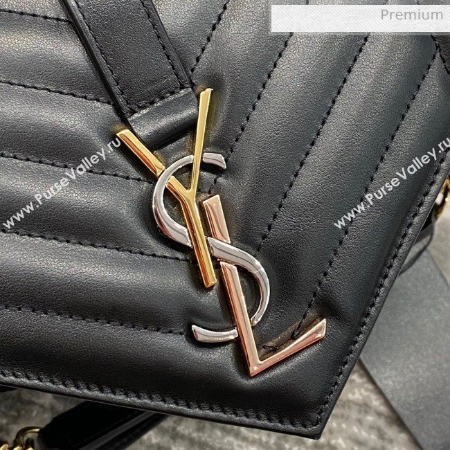 Saint Laurent Envelope Medium Bag in Smooth Leather 487206 Black/Gold (JD-0022222)