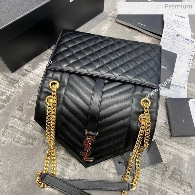 Saint Laurent Envelope Medium Bag in Smooth Leather 487206 Black/Gold (JD-0022222)