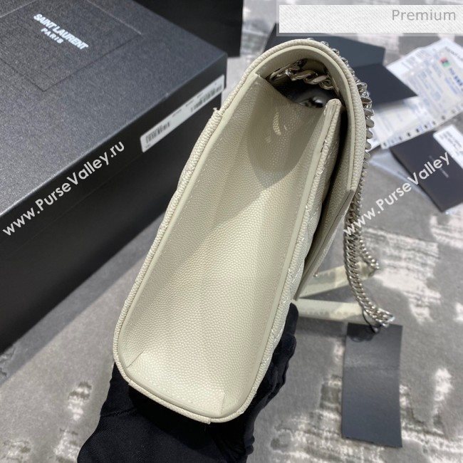 Saint Laurent Envelope Medium Bag in Grained Leather 487206 White/Silver (JD-0022224)