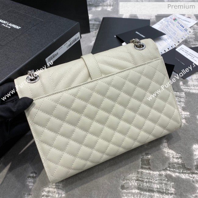 Saint Laurent Envelope Medium Bag in Grained Leather 487206 White/Silver (JD-0022224)