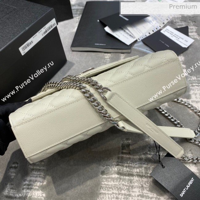 Saint Laurent Envelope Medium Bag in Grained Leather 487206 White/Silver (JD-0022224)