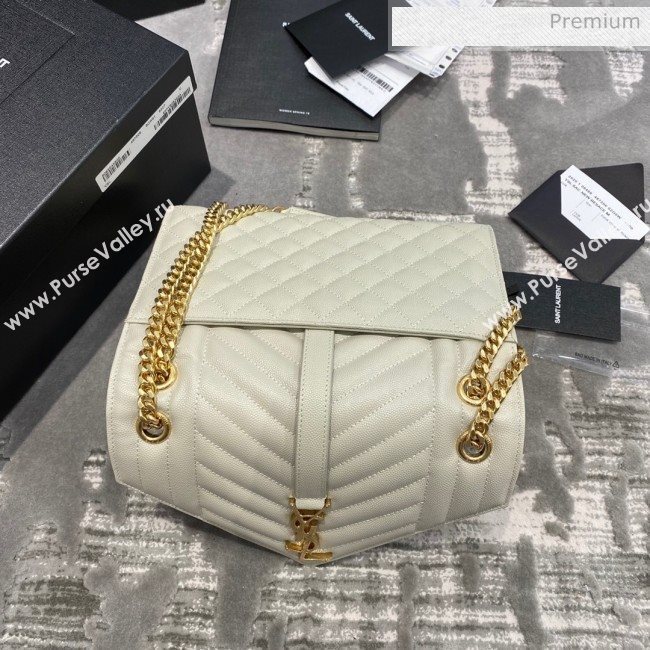 Saint Laurent Envelope Medium Bag in Grained Leather 487206 White/Gold (JD-0022223)