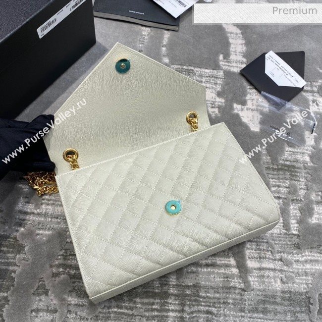 Saint Laurent Envelope Medium Bag in Grained Leather 487206 White/Gold (JD-0022223)