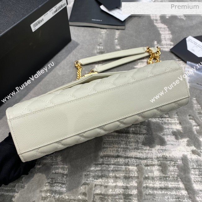 Saint Laurent Envelope Medium Bag in Grained Leather 487206 White/Gold (JD-0022223)