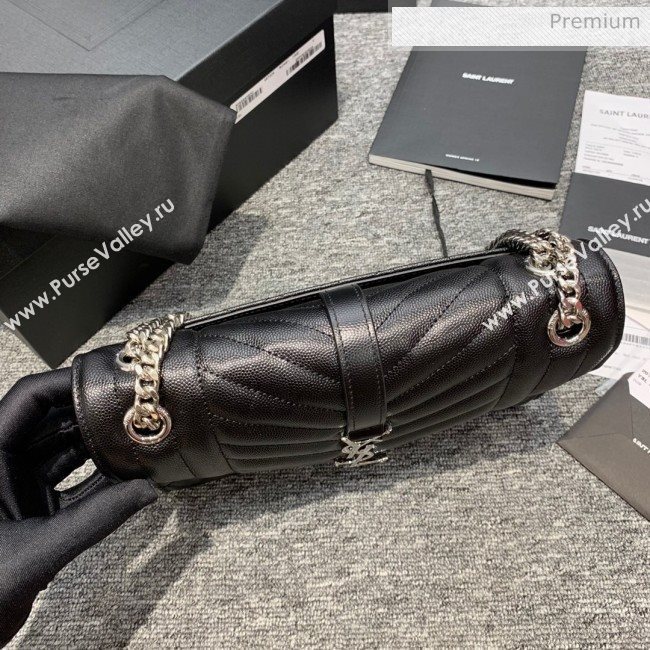 Saint Laurent Envelope Medium Bag in Grained Leather 487206 Black/Silver (JD-0022221)