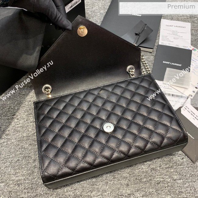 Saint Laurent Envelope Medium Bag in Grained Leather 487206 Black/Silver (JD-0022221)