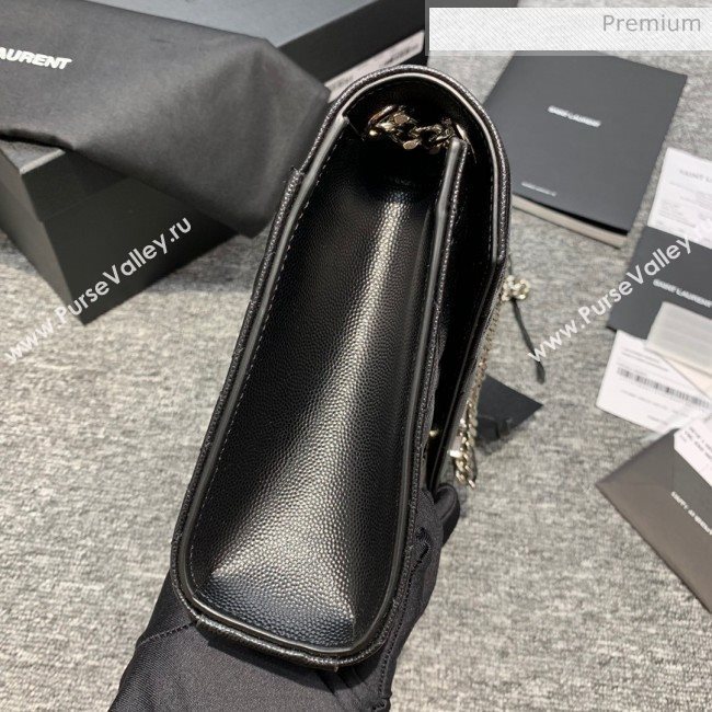 Saint Laurent Envelope Medium Bag in Grained Leather 487206 Black/Silver (JD-0022221)