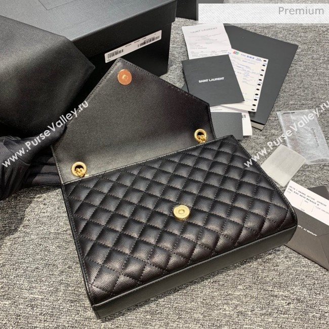 Saint Laurent Envelope Medium Bag in Grained Leather 487206 Black/Gold (JD-0022220)