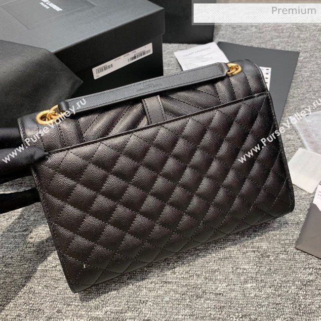 Saint Laurent Envelope Medium Bag in Grained Leather 487206 Black/Gold (JD-0022220)