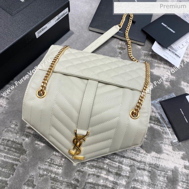 Saint Laurent Envelope Small Chain Bag in Grained Leather 526286 White/Gold  (JD-0022216)