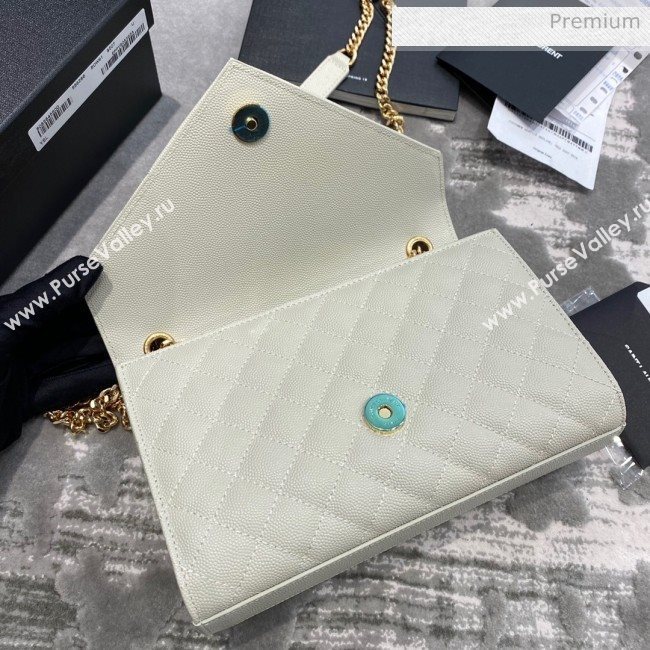 Saint Laurent Envelope Small Chain Bag in Grained Leather 526286 White/Gold  (JD-0022216)