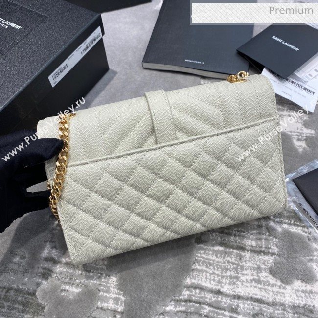 Saint Laurent Envelope Small Chain Bag in Grained Leather 526286 White/Gold  (JD-0022216)