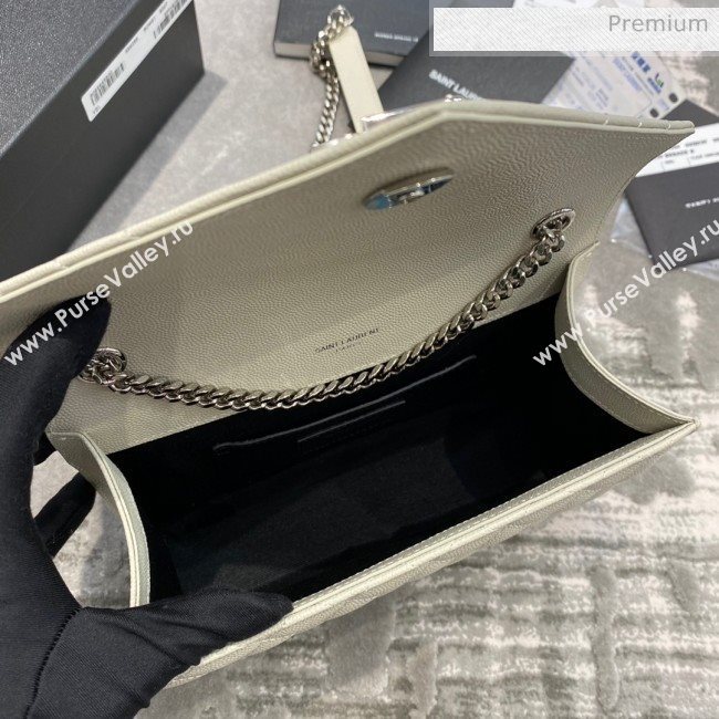 Saint Laurent Envelope Small Chain Bag in Grained Leather 526286 White/Silver (JD-0022217)