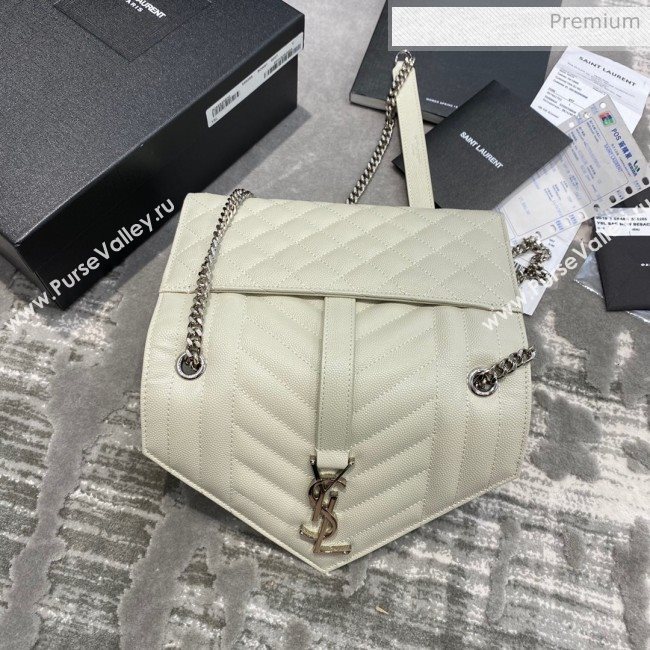 Saint Laurent Envelope Small Chain Bag in Grained Leather 526286 White/Silver (JD-0022217)