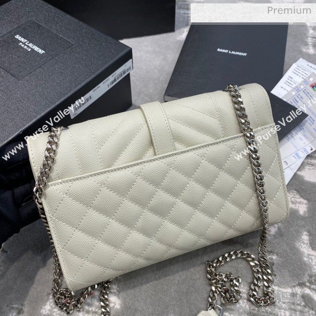 Saint Laurent Envelope Small Chain Bag in Grained Leather 526286 White/Silver (JD-0022217)