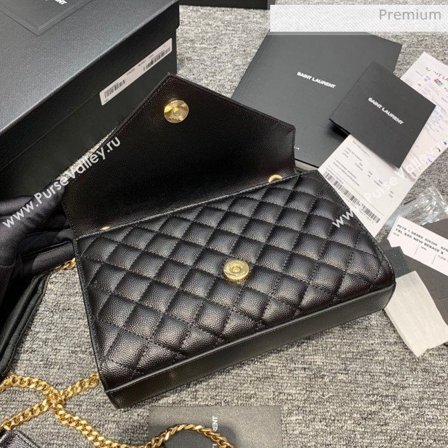 Saint Laurent Envelope Small Chain Bag in Grained Leather 526286 Black/Gold  (JD-0022218)