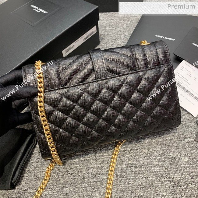 Saint Laurent Envelope Small Chain Bag in Grained Leather 526286 Black/Gold  (JD-0022218)