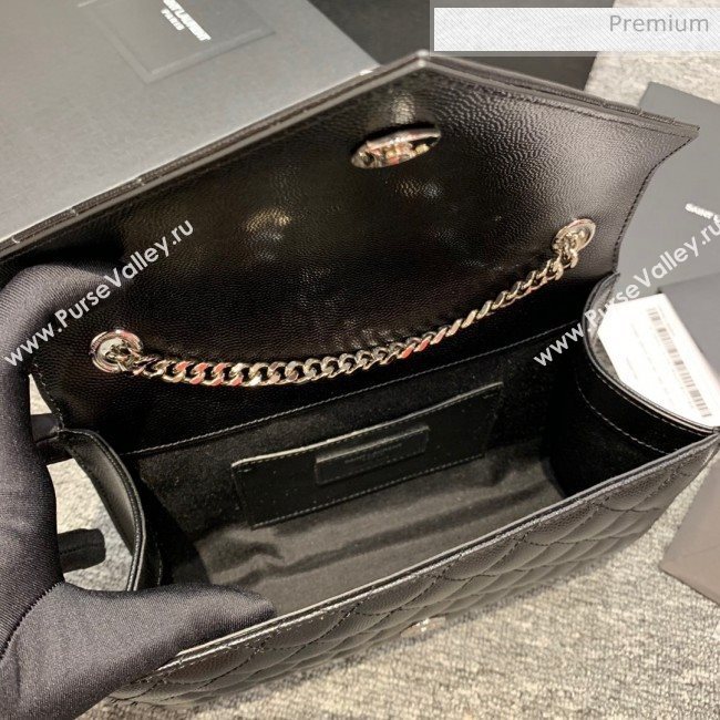 Saint Laurent Envelope Small Chain Bag in Grained Leather 526286 Black/Silver (JD-0022219)