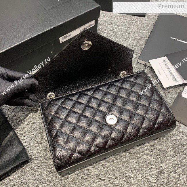Saint Laurent Envelope Small Chain Bag in Grained Leather 526286 Black/Silver (JD-0022219)