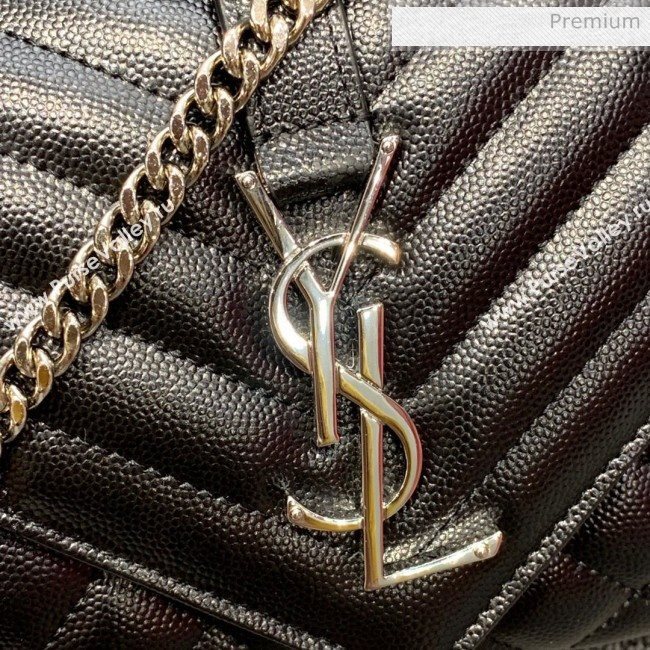 Saint Laurent Envelope Small Chain Bag in Grained Leather 526286 Black/Silver (JD-0022219)