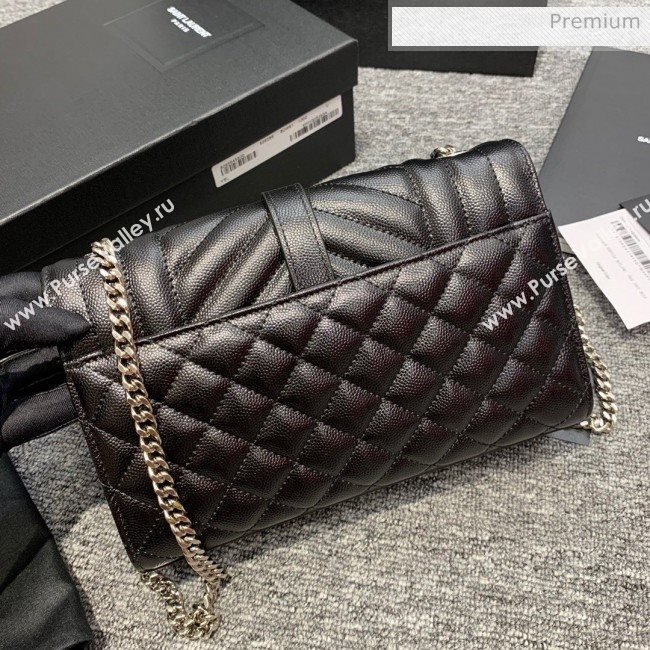 Saint Laurent Envelope Small Chain Bag in Grained Leather 526286 Black/Silver (JD-0022219)