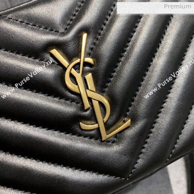Saint Laurent Lou Tassel Belt Bag in Chevron Leather 534817 Black (JD-0022419)