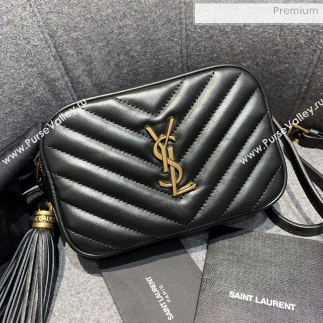 Saint Laurent Lou Tassel Belt Bag in Chevron Leather 534817 Black (JD-0022419)