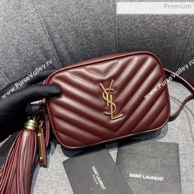 Saint Laurent Lou Tassel Belt Bag in Chevron Leather 534817 Burgundy (JD-0022418)