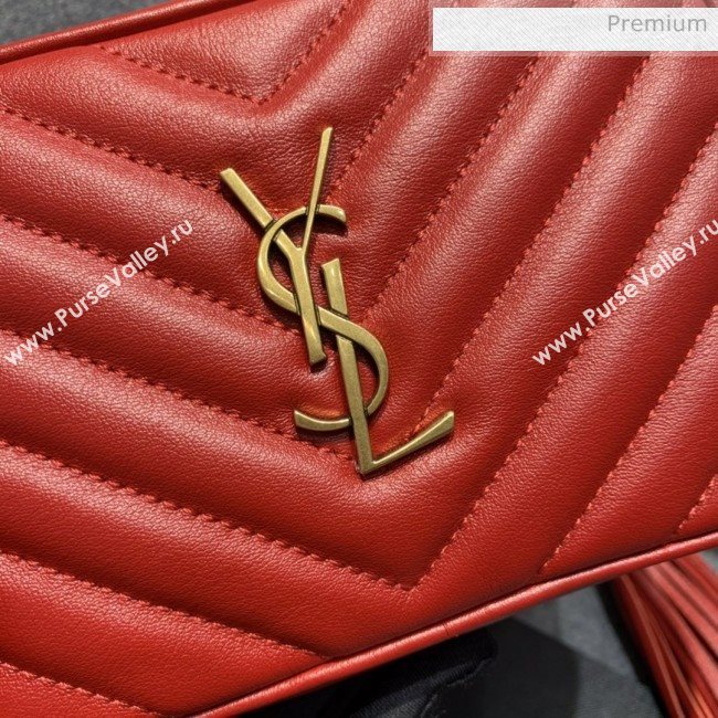 Saint Laurent Lou Tassel Belt Bag in Chevron Leather 534817 Red  (JD-0022417)