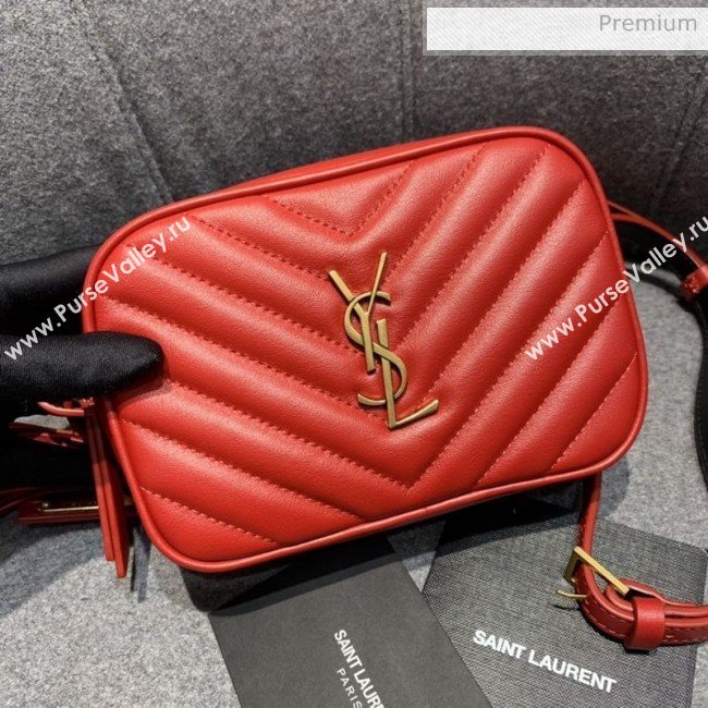 Saint Laurent Lou Tassel Belt Bag in Chevron Leather 534817 Red  (JD-0022417)