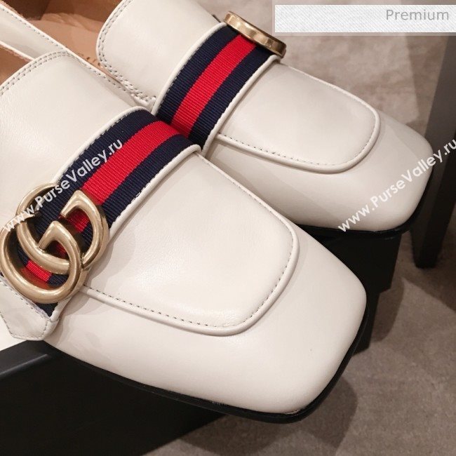 Gucci Leather GG Buckle Pearl Low-heel Loafers 423559 White 2020 (KL-0022515)