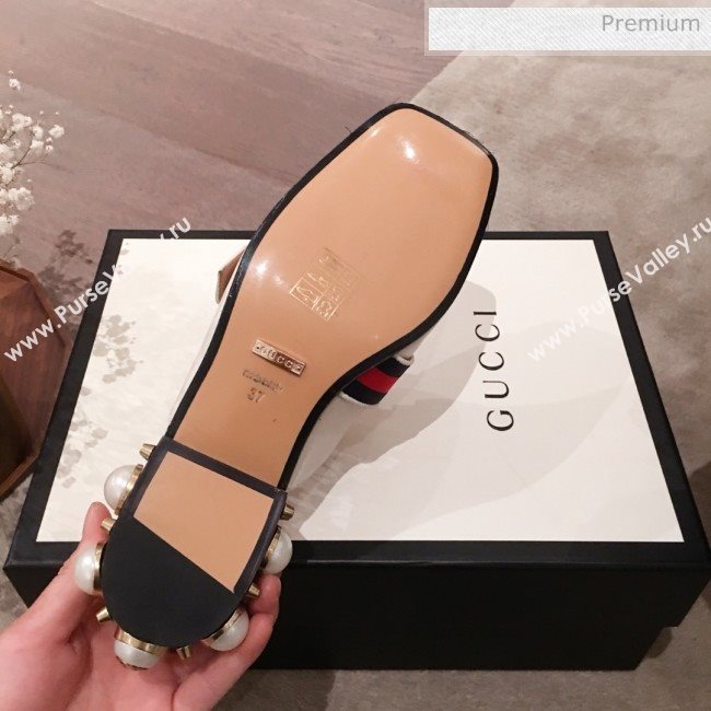 Gucci Leather GG Buckle Pearl Slippers Mules 423694 White 2020 (KL-0022519)