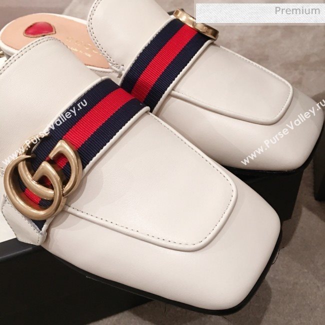 Gucci Leather GG Buckle Pearl Slippers Mules 423694 White 2020 (KL-0022519)