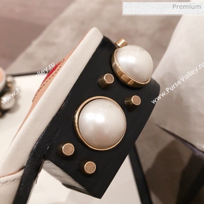 Gucci Leather GG Buckle Pearl Slippers Mules 423694 White 2020 (KL-0022519)