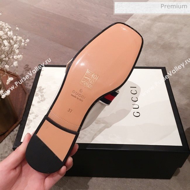 Gucci Leather GG Buckle Flat Slippers Mules 423694 White 2020 (KL-0022521)