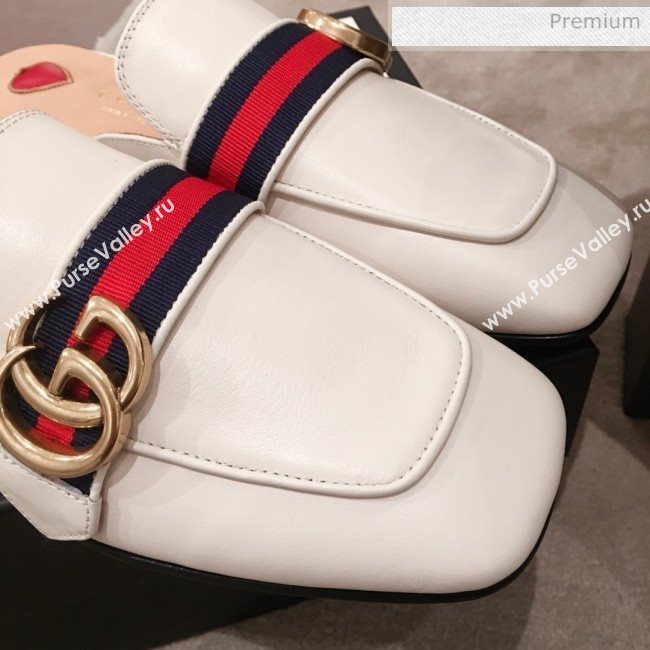 Gucci Leather GG Buckle Flat Slippers Mules 423694 White 2020 (KL-0022521)