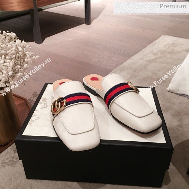 Gucci Leather GG Buckle Flat Slippers Mules 423694 White 2020 (KL-0022521)