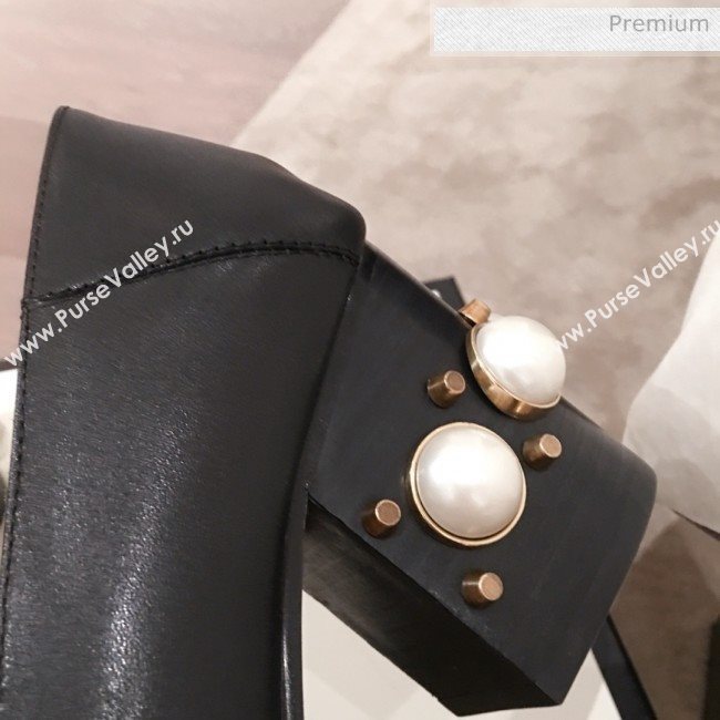 Gucci Leather GG Buckle Pearl Mid-heel Loafers Pumps 423559 Black 2020 (KL-0022518)