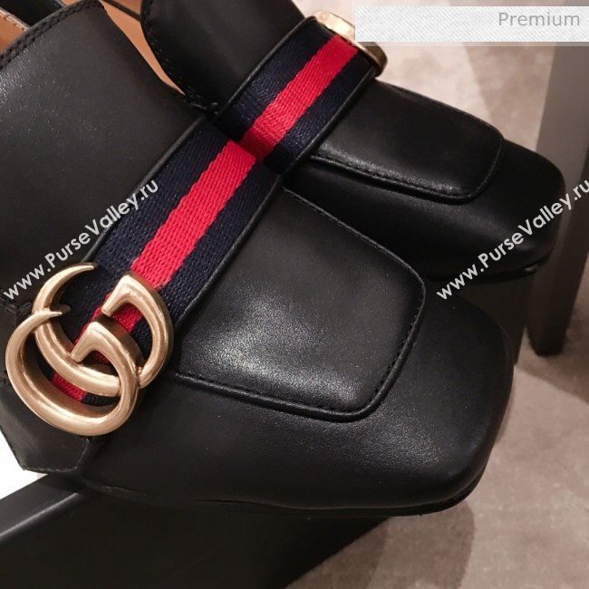 Gucci Leather GG Buckle Pearl Mid-heel Loafers Pumps 423559 Black 2020 (KL-0022518)