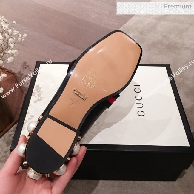 Gucci Leather GG Buckle Pearl Low-heel Loafers 423559 Black 2020 (KL-0022516)
