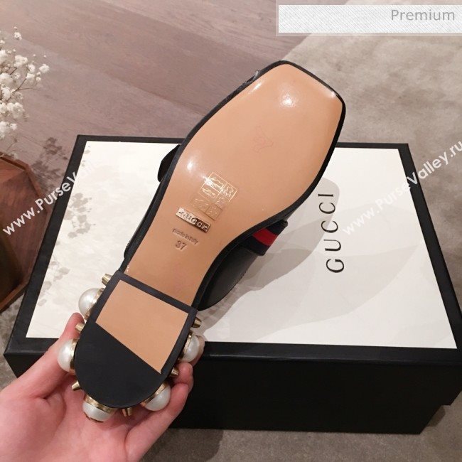 Gucci Leather GG Buckle Pearl Slippers Mules 423694 Black 2020 (KL-0022520)