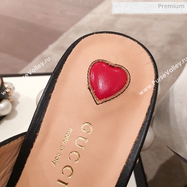 Gucci Leather GG Buckle Pearl Slippers Mules 423694 Black 2020 (KL-0022520)