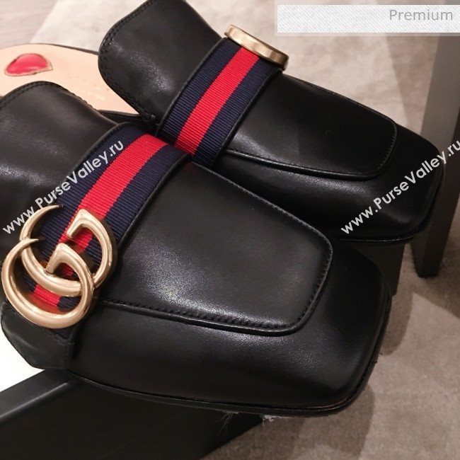 Gucci Leather GG Buckle Pearl Slippers Mules 423694 Black 2020 (KL-0022520)